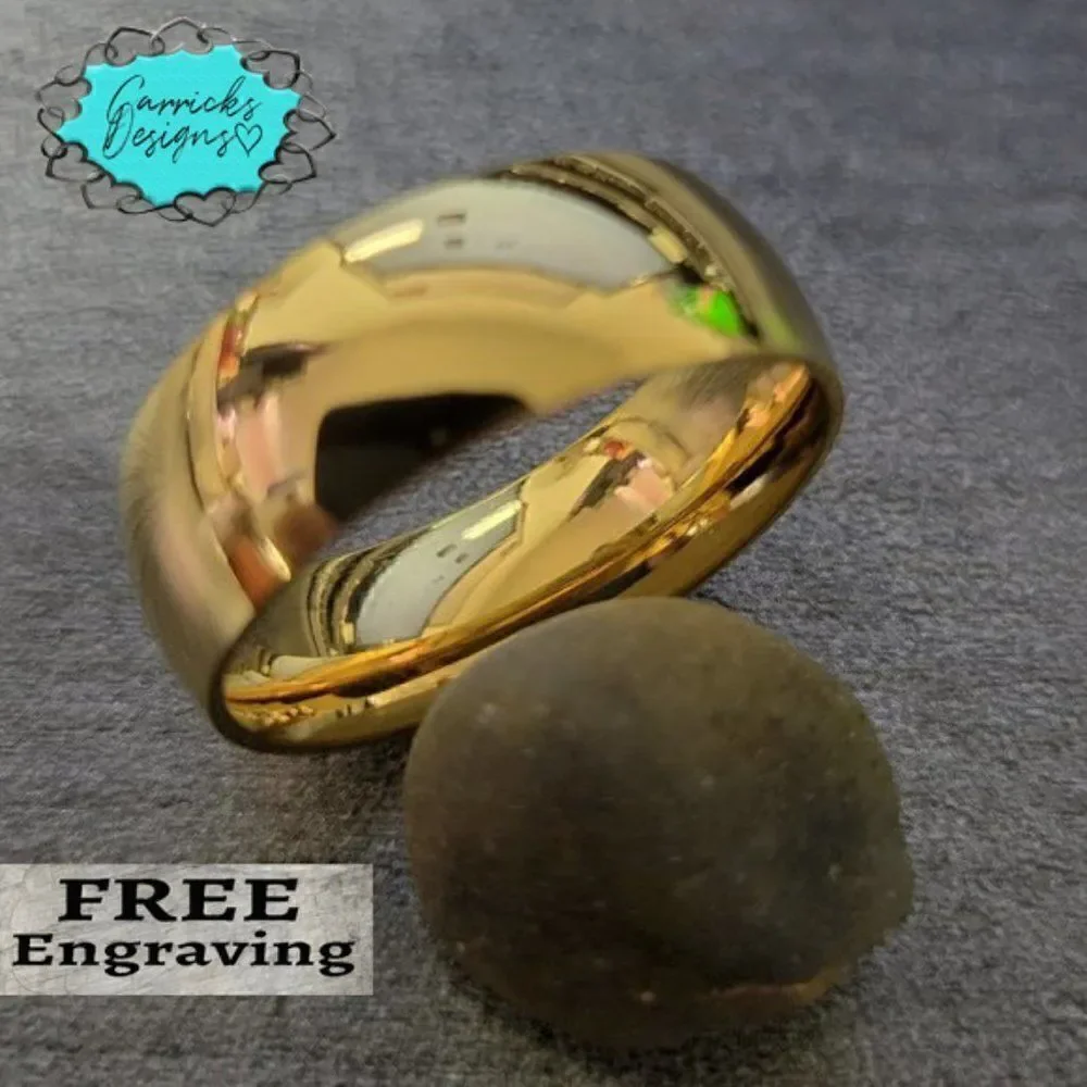 Personalized Men's Titanium Gold Wedding Band Ring 14k Gold Coated